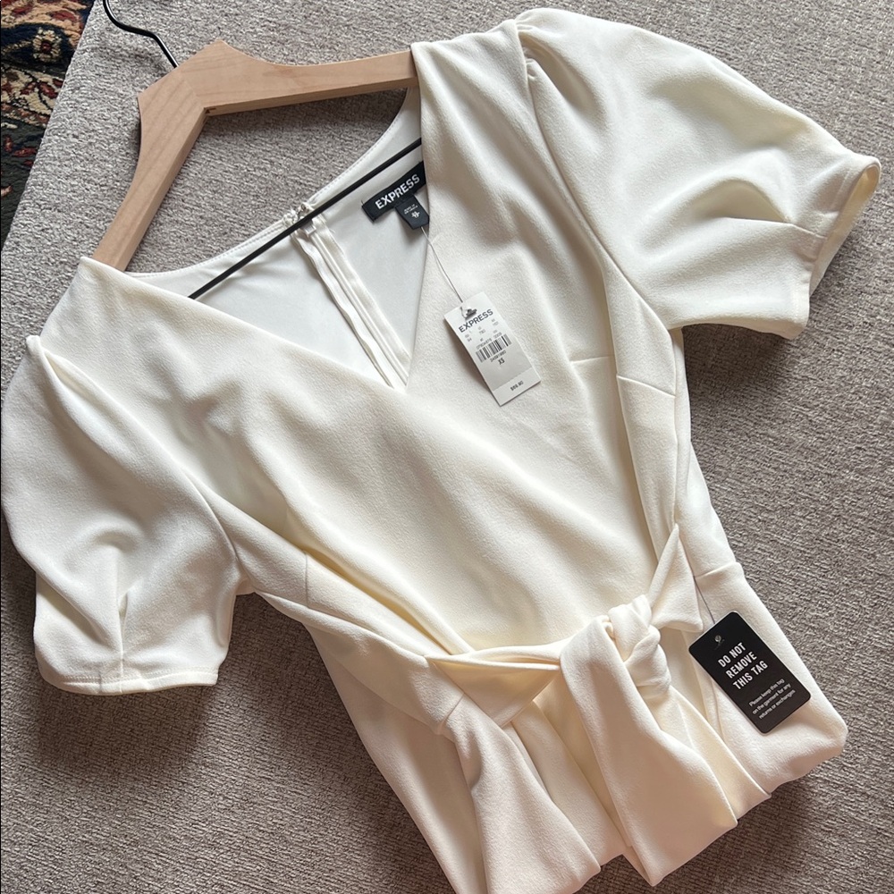 Express Cream Midi Dress with Tie Waist - Picture 5 of 5